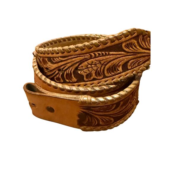 Vintage Nocona Buckle Belt 30 Concho Western Tooled Leather Custom Made - Picture 1 of 12